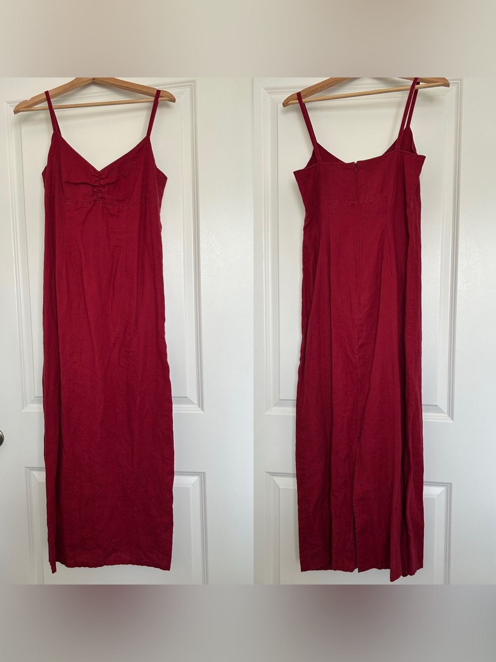 Vintage Y2K Old Navy Deep Red 100% Linen Spaghetti-Strap Maxi Dress Sz 6